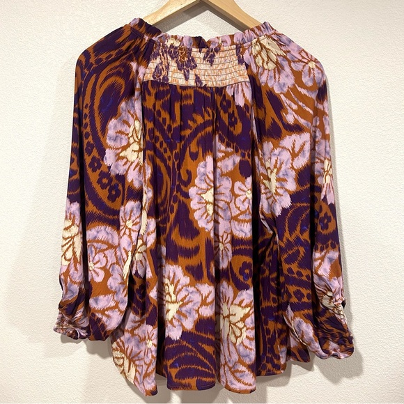 NWT Sundance Tonya Peasant Top Floral Smocked Button-down Bubble Sleeve Size M - Picture 3 of 6